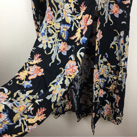 i Jeans by Buffalo Floral Double Slit Maxi Skirt Black Peach Blue Size M - Picture 3 of 8